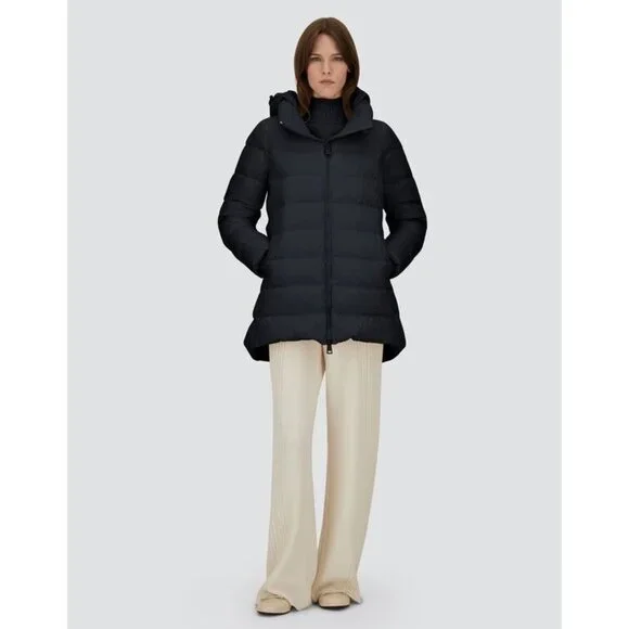 Herno Womens Black A Line Down Filled Nylon Chamonix Puffer Jacket Coat Sz 50 14 - Picture 2 of 16